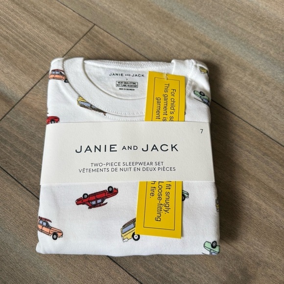NWT Janie and Jack two piece cotton pajama set white car print size 7 - Picture 2 of 3